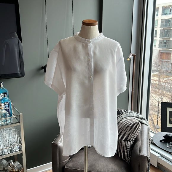 New Eileen Fisher Handkerchief Linen Band Collar Short-Sleeve Shirt Size 3X - Picture 3 of 7